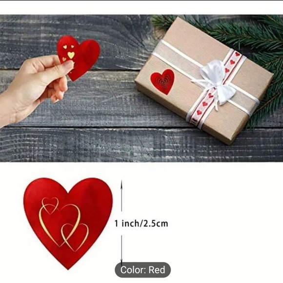 500 per Roll Stickers 1 Inch RED Heart Stickers with Yellow Accents Valentine - Picture 2 of 6